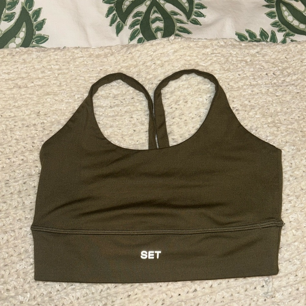 SET Active Olive Green Racerback Sports Bra